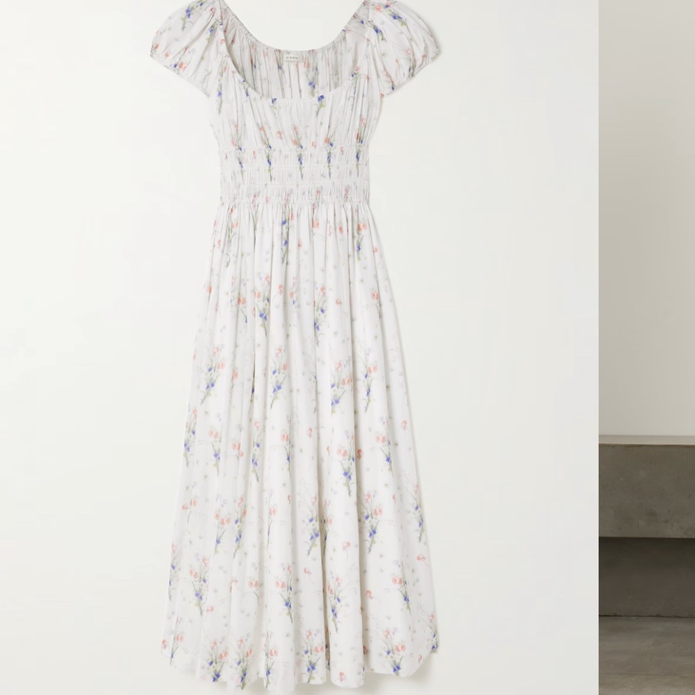 DÔEN Quinley shirred floral-print organic cotton midi dress